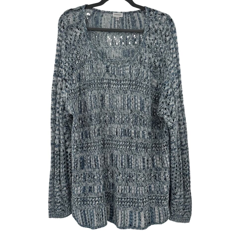 Avenue Women's Pullover Open Crochet Tunic Sweater Rayon Blue Plus Size 26/28